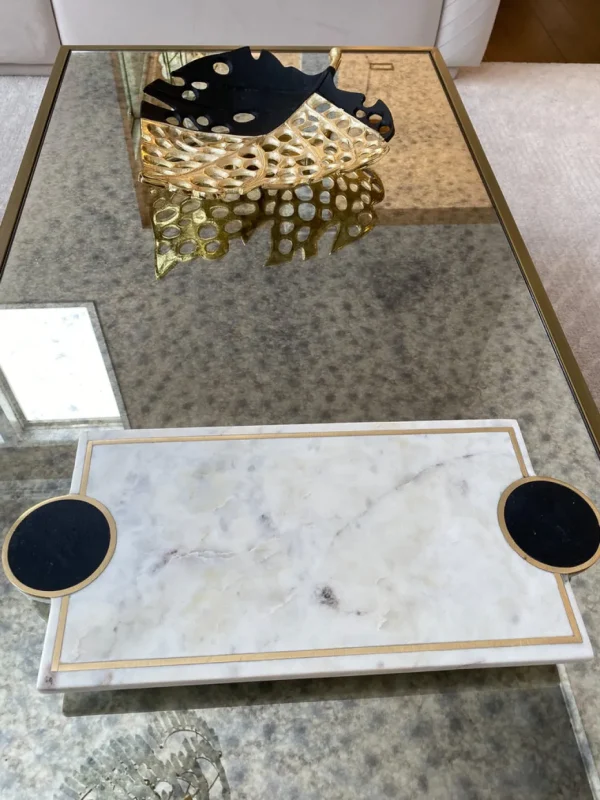 Inspire Me! Home Decor Marble Footed Tray W/ Black Circles