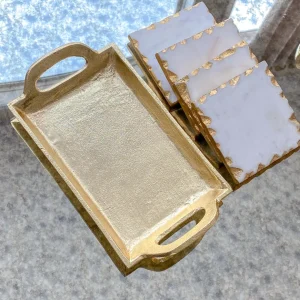 Inspire Me! Home Decor Marble Coasters W/ Gold Trim And Tray Set