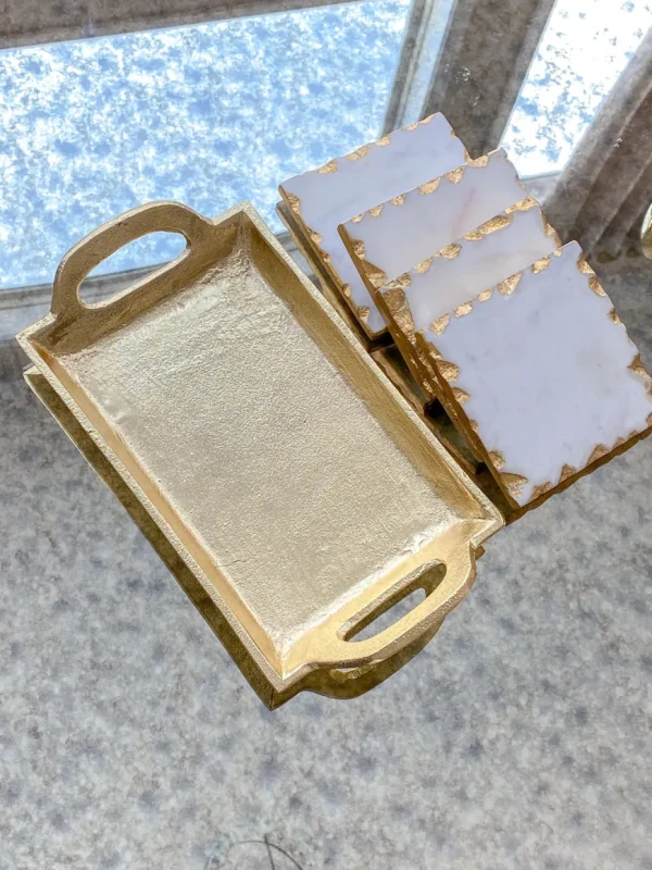 Inspire Me! Home Decor Marble Coasters W/ Gold Trim And Tray Set