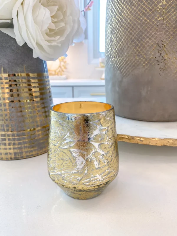 Inspire Me! Home Decor Metallic Gold And Silver Paloma Flower Scented Candle