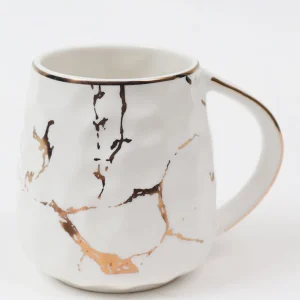 Inspire Me! Home Decor Metallic Gold Marble Print Mug With Hammered Texture