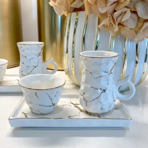 Inspire Me! Home Decor Metallic Gold Marble Print Turkish Coffee & Tea Set With Tray