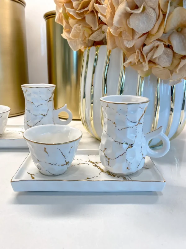 Inspire Me! Home Decor Metallic Gold Marble Print Turkish Coffee & Tea Set With Tray