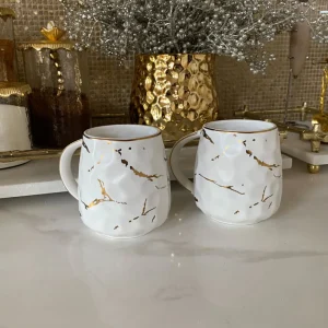 Inspire Me! Home Decor Metallic Gold Marble Print Mug With Hammered Texture