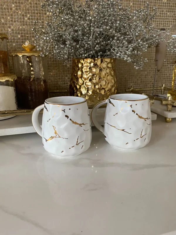 Inspire Me! Home Decor Metallic Gold Marble Print Mug With Hammered Texture