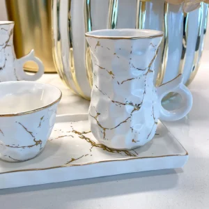 Inspire Me! Home Decor Metallic Gold Marble Print Turkish Coffee & Tea Set With Tray