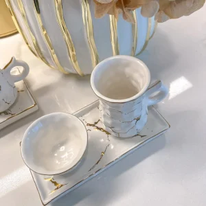 Inspire Me! Home Decor Metallic Gold Marble Print Turkish Coffee & Tea Set With Tray