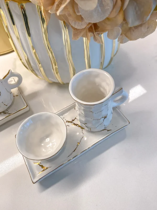 Inspire Me! Home Decor Metallic Gold Marble Print Turkish Coffee & Tea Set With Tray