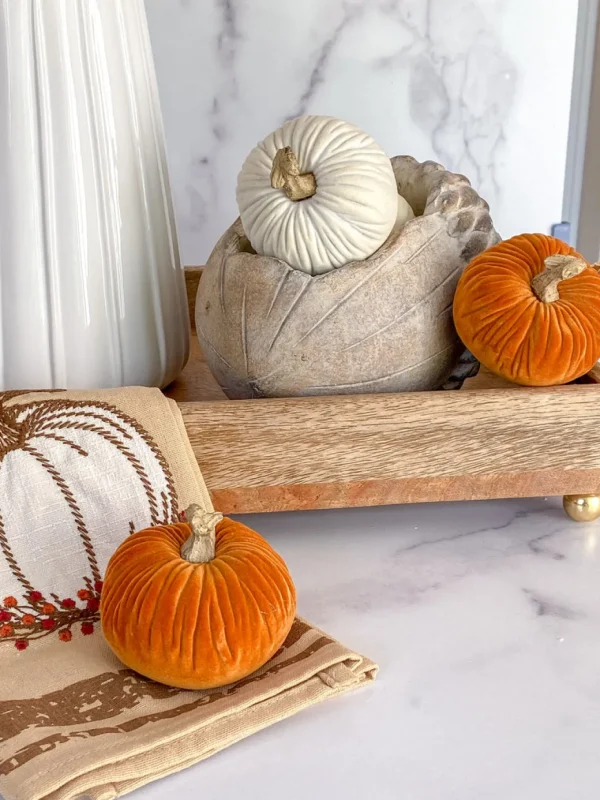 Inspire Me! Home Decor Mini Cream Velvet Decorative Pumpkin