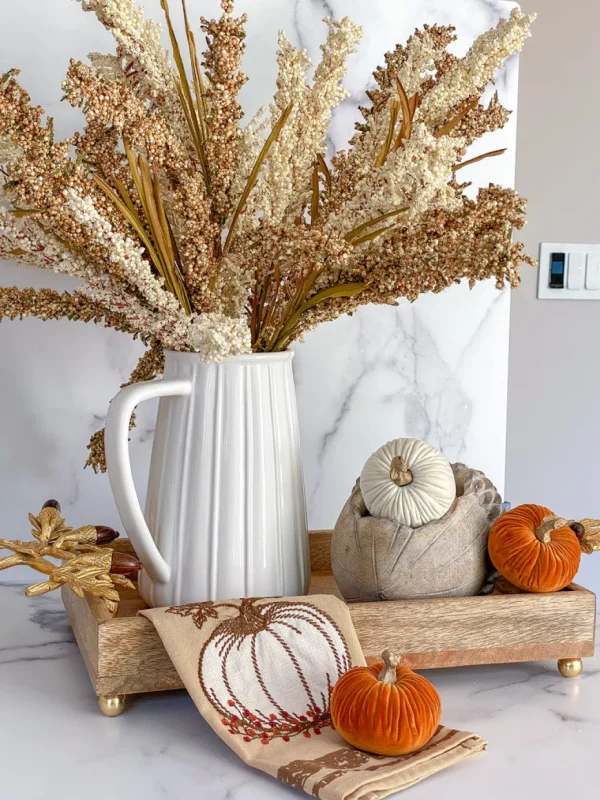 Inspire Me! Home Decor Mini Cream Velvet Decorative Pumpkin