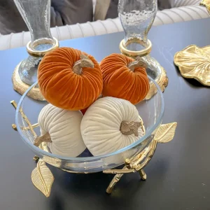 Inspire Me! Home Decor Mini Cream Velvet Decorative Pumpkin