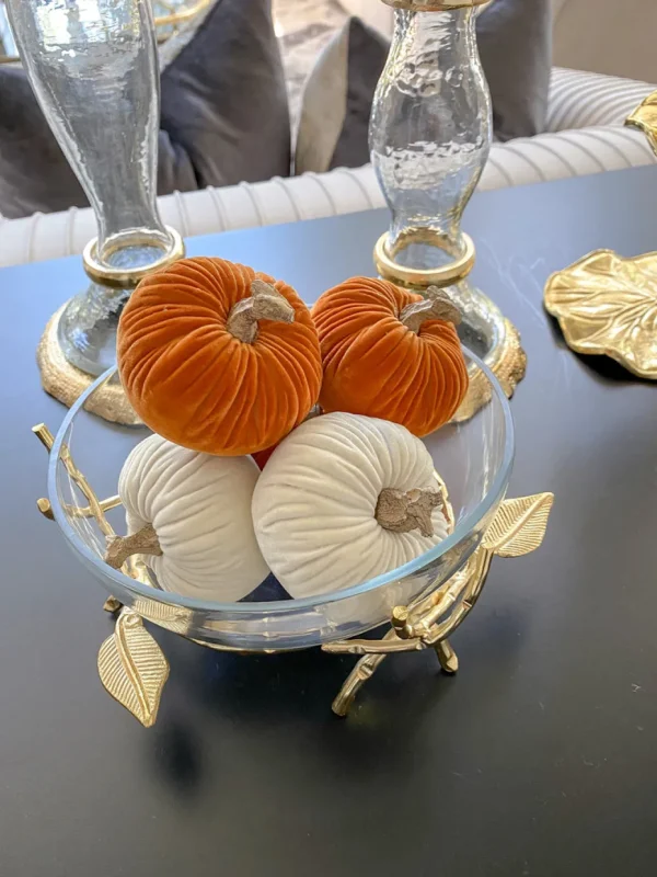 Inspire Me! Home Decor Mini Cream Velvet Decorative Pumpkin