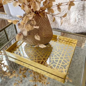 Inspire Me! Home Decor Mirror Gold Geometric Pattern Trays (Set Of 2)