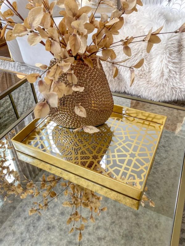 Inspire Me! Home Decor Mirror Gold Geometric Pattern Trays (Set Of 2)