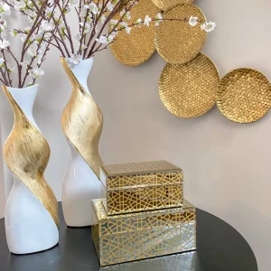 Inspire Me! Home Decor Mirror Gold Geometric Pattern Boxes (Set Of 2)