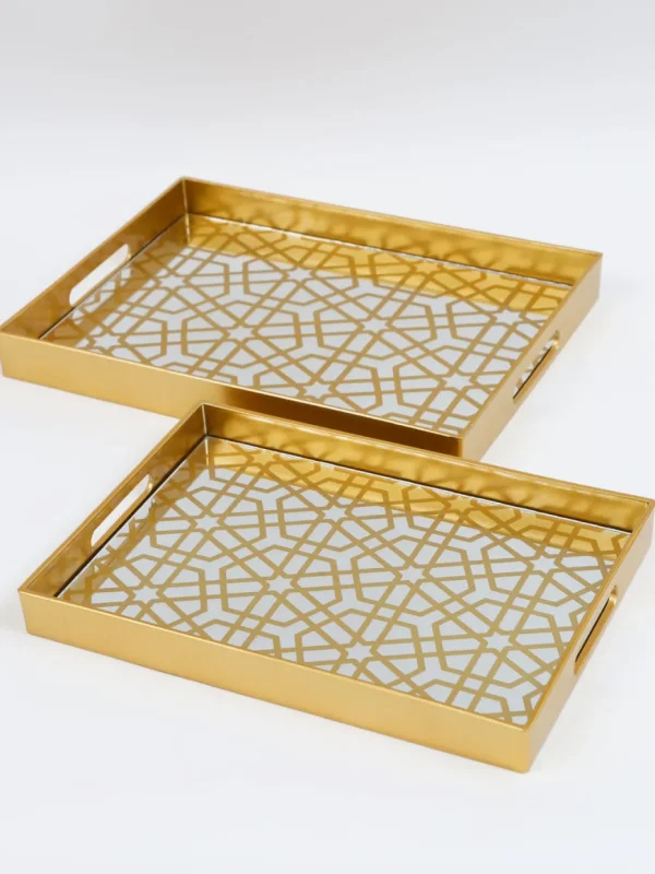 Inspire Me! Home Decor Mirror Gold Geometric Pattern Trays (Set Of 2)