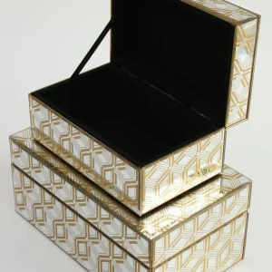 Inspire Me! Home Decor Mirror Glass Gold Abstract Pattern Boxes (Set Of 2)