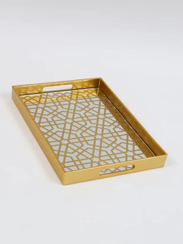 Inspire Me! Home Decor Mirror Gold Geometric Pattern Trays (Set Of 2)