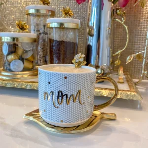 Inspire Me! Home Decor “Mom” Gold & White Tile Mug