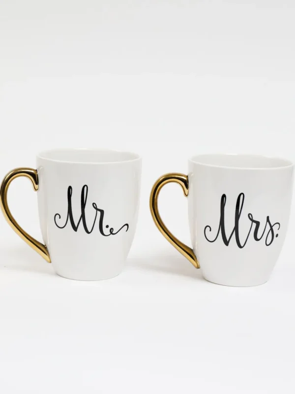 Inspire Me! Home Decor Mr. & Mrs. Mug Set (Set Of 2) Gold