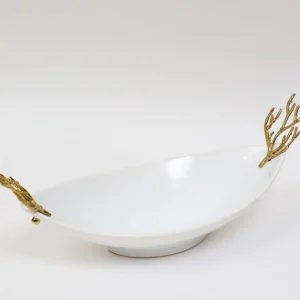 Inspire Me! Home Decor Oblong White Ceramic Bowl With Gold Textured Details ” From Pops Of Color Home Collection”