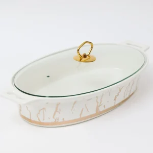 Inspire Me! Home Decor Oval Marble Print Platter With Glass Top & Gold Handle KITCHEN