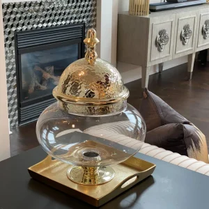 Inspire Me! Home Decor Oversized Round Apothecary Jar W/ Gold Hammered Lid