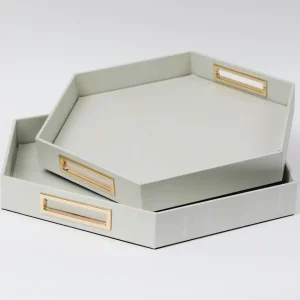 Inspire Me! Home Decor Pearlized Hexagon Trays With Gold Handles (2 Sizes)