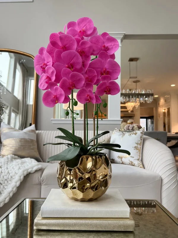 Inspire Me! Home Decor Pink Potted Faux Orchid In Gold Beveled Pot