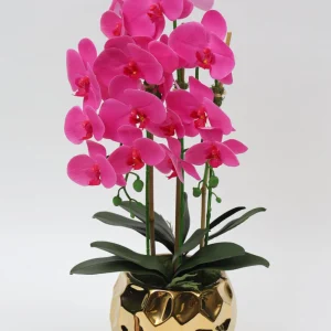 Inspire Me! Home Decor Pink Potted Faux Orchid In Gold Beveled Pot