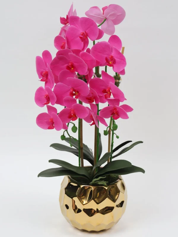 Inspire Me! Home Decor Pink Potted Faux Orchid In Gold Beveled Pot