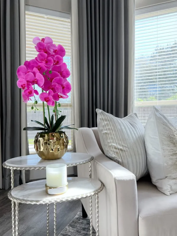 Inspire Me! Home Decor Pink Faux Orchid In Beveled Gold Pot “From Pops Of Color Home Collection” Floral Stems