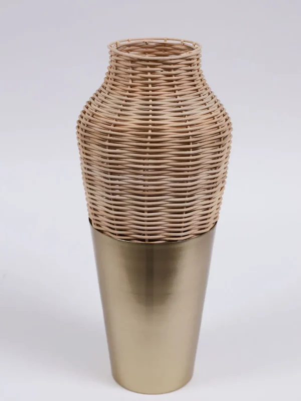 Inspire Me! Home Decor Rattan Wicker Vase With Gold Metal Base