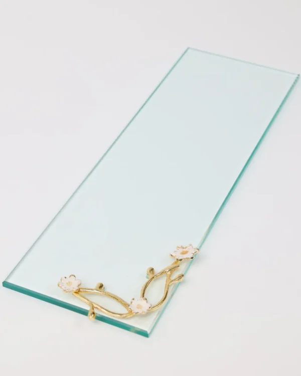 Inspire Me! Home Decor Rectangular Glass Tray With Cherry Blossom Details