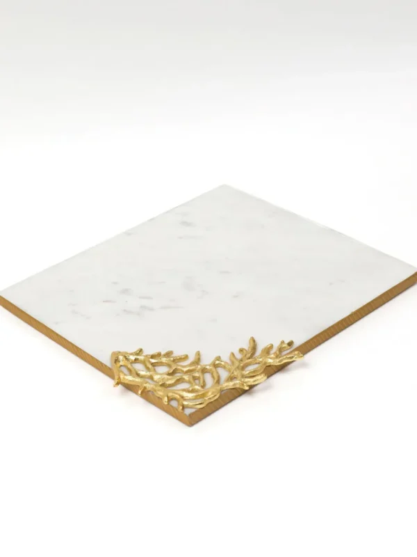 Inspire Me! Home Decor Rectangular Marble Tray With Metal Gold Branch Details