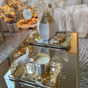 Inspire Me! Home Decor Rectangular Mirror Tray With Silver Border And Gold Leaf Design (2 Sizes)