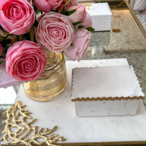 Inspire Me! Home Decor Rectangular Marble Tray With Metal Gold Branch Details