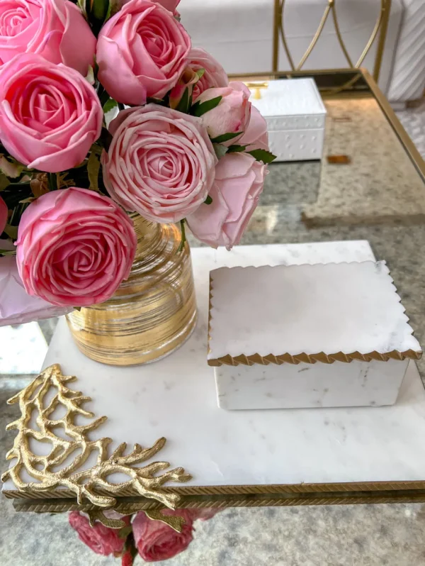 Inspire Me! Home Decor Rectangular Marble Tray With Metal Gold Branch Details