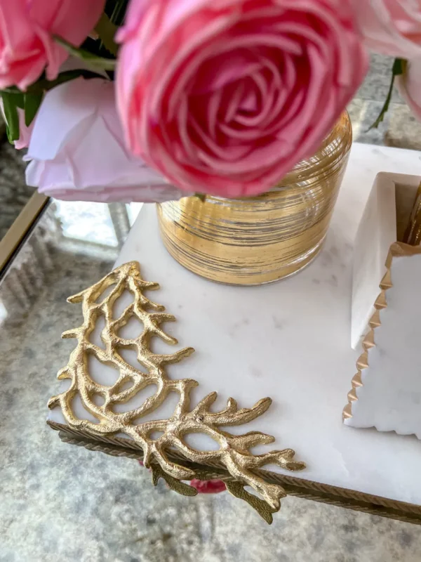 Inspire Me! Home Decor Rectangular Marble Tray With Metal Gold Branch Details