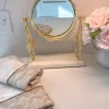 Inspire Me! Home Decor Round Table Mirror With Leaf Design Border And Marble Base (2 Colors) Gold