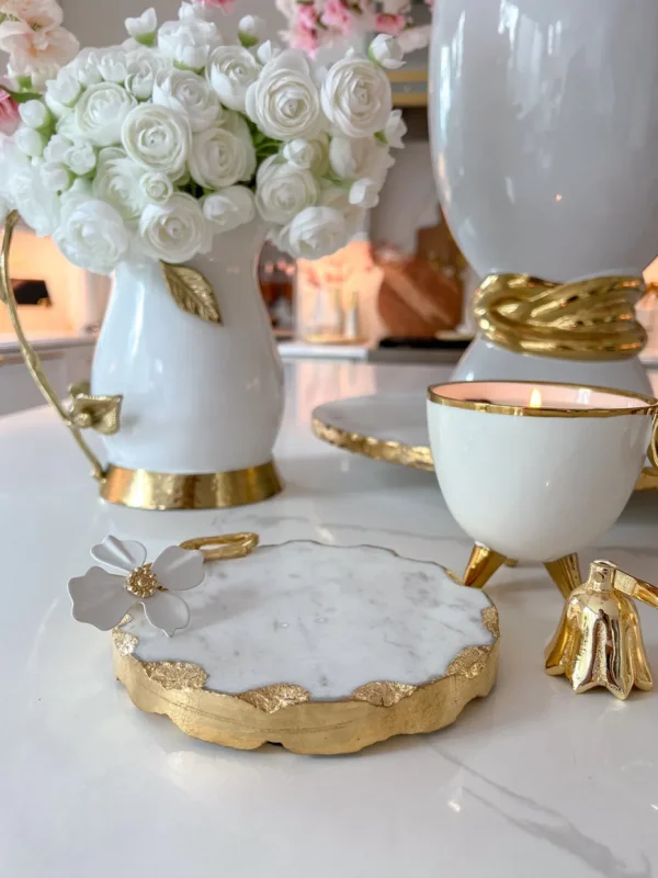 Inspire Me! Home Decor Round Trivet With White Jeweled Flower Details