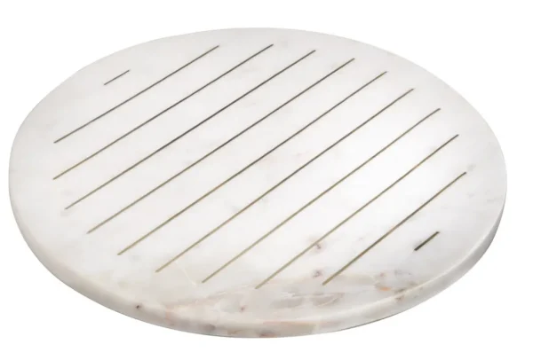 Inspire Me! Home Decor Round Marble Tray With Gold Line Details