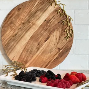 Inspire Me! Home Decor Round Wood Charcuterie Board With Textured Design And Handle ” From Pops Of Color Home Collection”