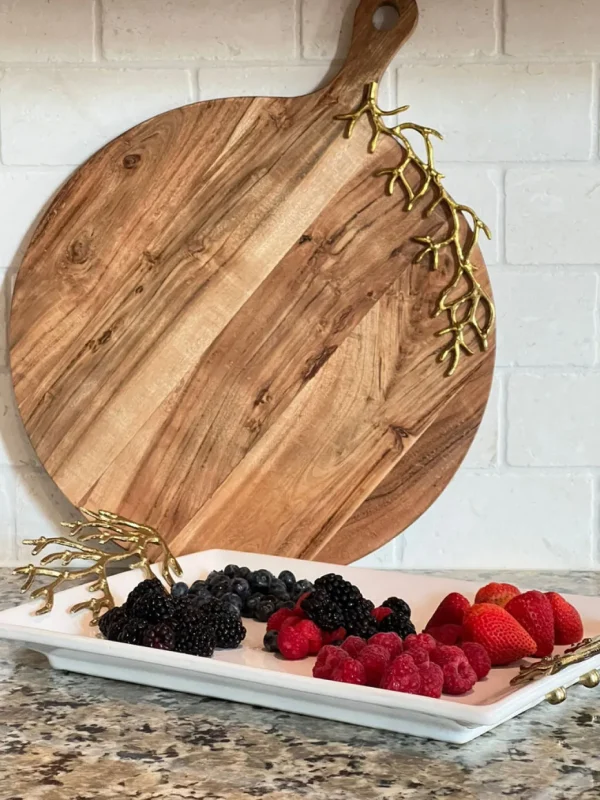 Inspire Me! Home Decor Round Wood Charcuterie Board With Textured Design And Handle ” From Pops Of Color Home Collection”