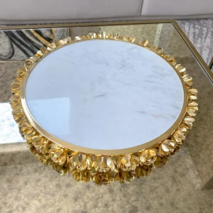 Inspire Me! Home Decor Round Marble Tray With Gold Floral Edge