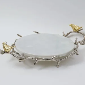 Inspire Me! Home Decor Round Marble Tray With Gold Branch & Bird Details