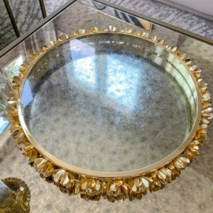 Inspire Me! Home Decor Round Glass Tray With Gold Floral Edge