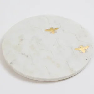 Inspire Me! Home Decor Round Marble Platter With Gold Bees