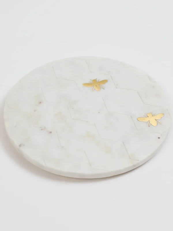 Inspire Me! Home Decor Round Marble Platter With Gold Bees