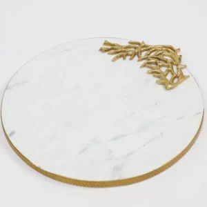 Inspire Me! Home Decor Round Marble Tray With Gold Edge And Metal Details